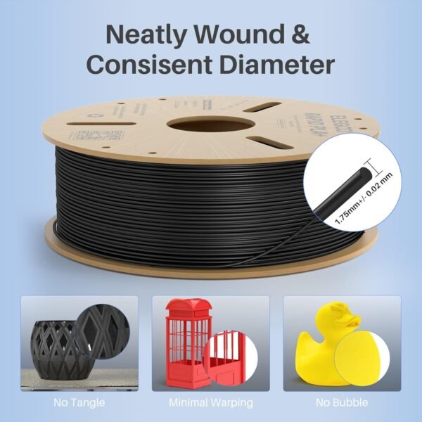 ELEGOO Rapid PLA Plus Filament 1.75mm Bundle 4KG, PLA+ 3D Printer Filament for Fast Printing, Dimensional Accuracy +/- 0.02 mm, 4 Pack 1kg Cardboard Spool(2.2lbs) Black/White/Blue/Red - Image 5