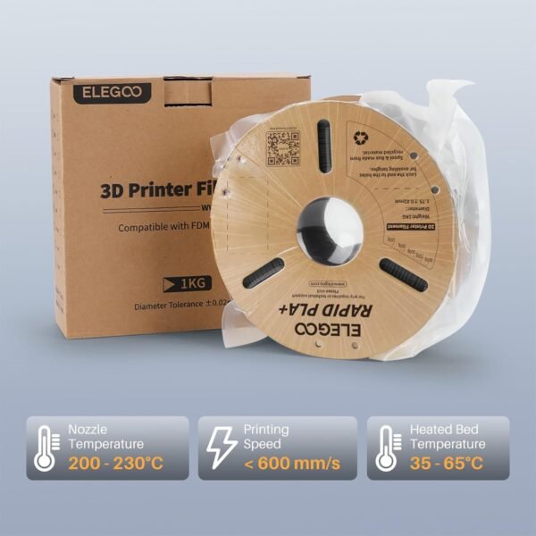 ELEGOO Rapid PLA Plus Filament 1.75mm Bundle 4KG, PLA+ 3D Printer Filament for Fast Printing, Dimensional Accuracy +/- 0.02 mm, 4 Pack 1kg Cardboard Spool(2.2lbs) Black/White/Blue/Red - Image 6