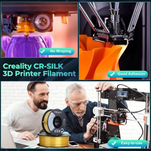Creality Silk PLA Multicolor Filament, 3D Printer Filament 1.75mm, Glossy & Smooth Silk Texture, Silk Shiny PLA Filament +/-0.02mm, 3D Printing Filament 1KG/2.2lb (Golden-Silver) - Image 4