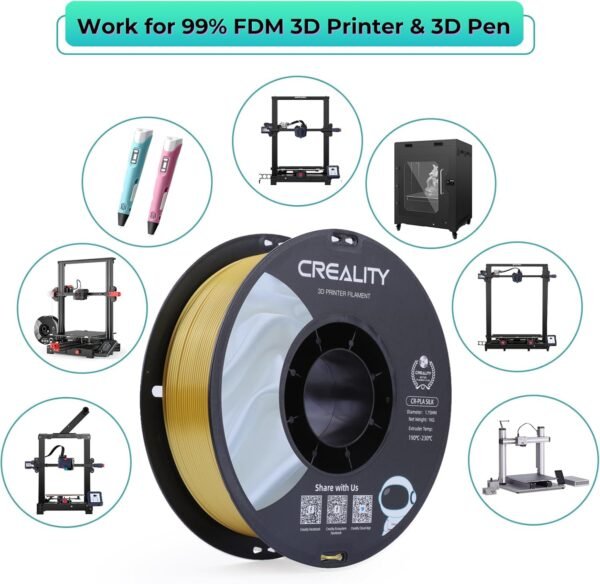 Creality Silk PLA Multicolor Filament, 3D Printer Filament 1.75mm, Glossy & Smooth Silk Texture, Silk Shiny PLA Filament +/-0.02mm, 3D Printing Filament 1KG/2.2lb (Golden-Silver) - Image 7