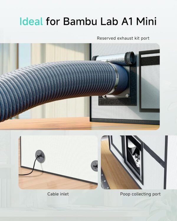 3D Printer Enclosure for Bambu Lab A1 Mini Combo, Stainless Steel Frame Enclosure with LED Light, Fireproof Dustproof Noise Reduction Constant Temperature 3D Printer Cover, 735x495x495MM - Image 6