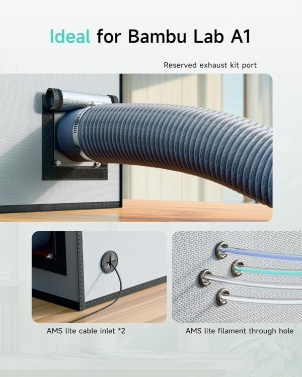 3D Printer Enclosure for Bambu Lab A1, Large Size Enclosure with LED Light, Fireproof Waterproof Dustproof Noise Reduction Constant Temperature 3D Printer Cover, 550x600x670MM - Image 6