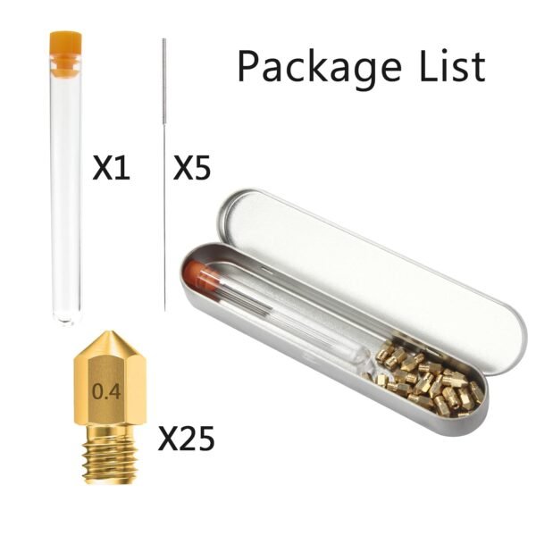 0.4MM MK8 Ender 3 Nozzles 25 pcs 3D Printer Brass Nozzles Extruder for Makerbot Creality CR-10 with 5 Needles and Metal Storage Box (0.4mm) - Image 7