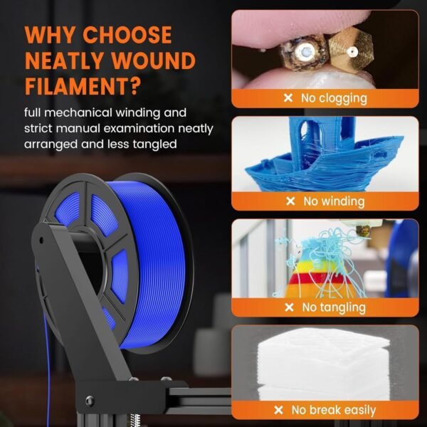 PETG Filament 1.75mm, 3D Printer Filament Bundle, 250g/Spool, 8 Rolls, Black + Gray + White + Olive Green + Blue + Orange + Red + Purple - Image 7