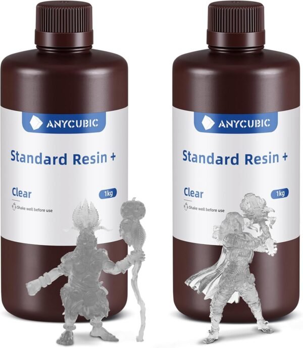 ANYCUBIC Standard 3D Printer Resin Plus, 405nm SLA Fast UV-Curing Resin, High Precision & Rapid Photopolymer for 8K/14K/16K Capable LCD/DLP/SLA 3D Printing (Clear+Clear, 2000g)