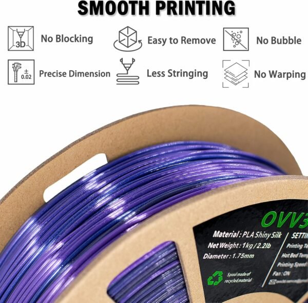 PLA Filament 1.75mm, 3D Printer Filament Silk Black Purple Color Changing, Silk PLA Filament, 3D Printing Filament 1.75 +/-0.02mm, 1kg - Image 4
