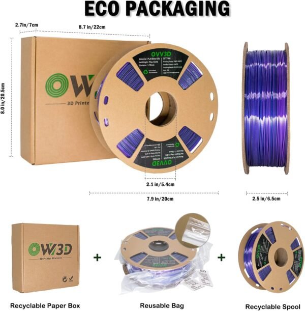 PLA Filament 1.75mm, 3D Printer Filament Silk Black Purple Color Changing, Silk PLA Filament, 3D Printing Filament 1.75 +/-0.02mm, 1kg - Image 6