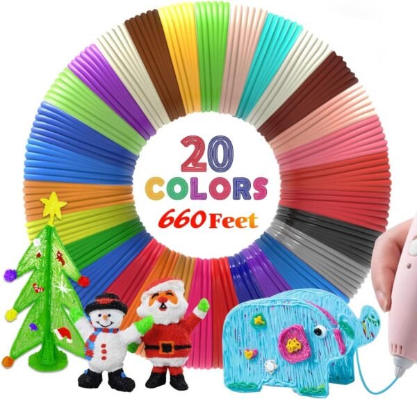 20 Colors 660 Feet 3D Pen Filament, Each Color is 33 feet, 1.75mm PLA 3D Pen Refills for 3D Printing Pen, Compatible with MYNT3D SCRIB3D 3D Printing Pen, Not Support for 3Doodler Pen