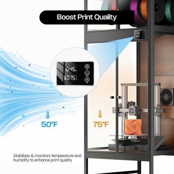3D Printer Cabinet with Filament Storage, 3D Printer Enclosure with Ventilation, Thermo-Hygrometer and Dual-Light System, Heat-Resistant, Dustproof and Noise-Reduction Design - Image 2