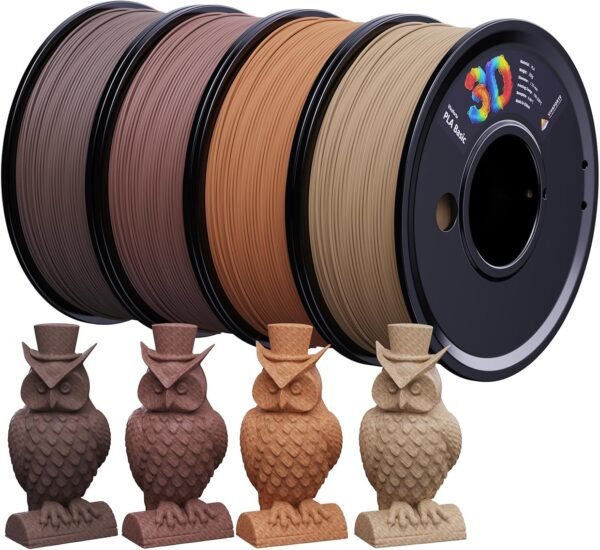 3D Printer Filament Bundle,Wood PLA Filament Bundle,Wood Filament PLA,PLA Filament 1.75mm,3D Filament,3D Printer Accessories,pla Wood,Fit Most FDM 3D Printers,250g X 4 Pack