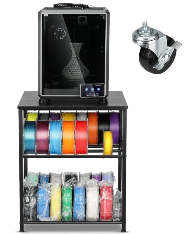 3D Printer Stand with Filaments Storage - 3D Printer Table Filament Storage Rack Heavy Duty 3D Cart Desk with Wheels for Workshop Studio Office (Black)