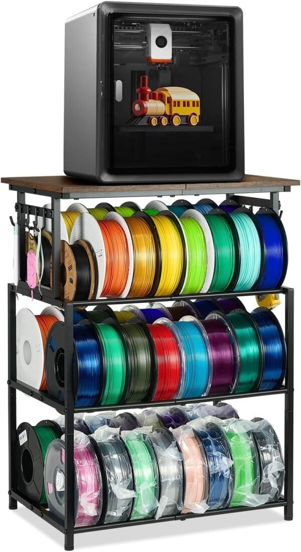 4-Tier 3D Printer Table with Filament Storage, Heavy-Duty Steel Frame and Wood Top, Adjustable Feet for Stability, Perfect Printer Desk & 3D Printing Accessories for Workshop Studio Office
