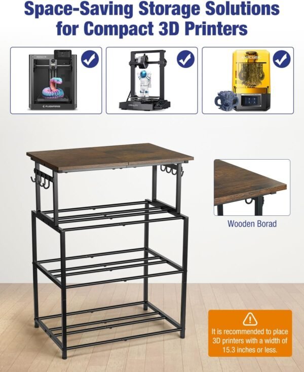 4-Tier 3D Printer Table with Filament Storage, Heavy-Duty Steel Frame and Wood Top, Adjustable Feet for Stability, Perfect Printer Desk & 3D Printing Accessories for Workshop Studio Office - Image 2
