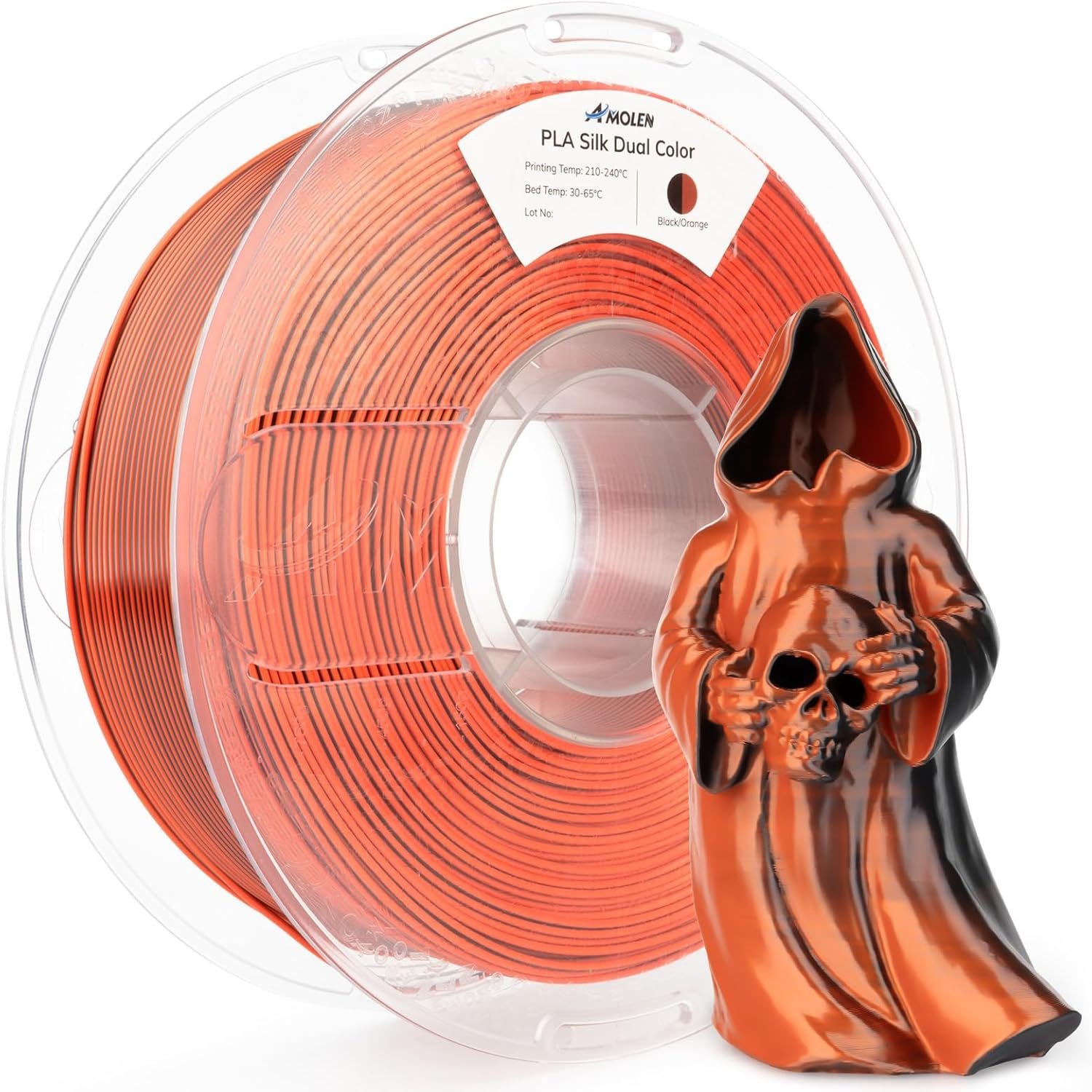 AMOLEN Silk PLA 3D Printer Filament Dual Color Black Orange