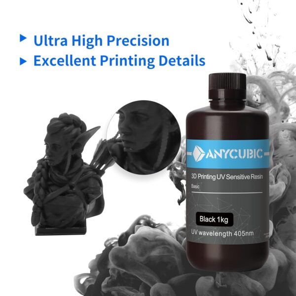 ANYCUBIC 3D Printer Resin, 405nm LCD UV-Curing 3D Resin, High Precision & Rapid Photopolymer Resin for LCD/DLP/SLA Resin 3D Printer (Black, 1kg) - Image 2