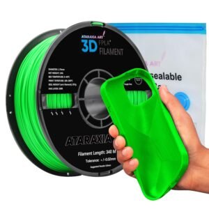ATARAXIA ART Flexible PLA Filament 1.75mm, 3D Printer Flexi Filament 1Kg/2.2lb Spool Accuracy +/-.03mm, Easy Than TPU Extruder,89A Shore Hardness,Patent Formula,with Filament Storage Bags, FPLA Green