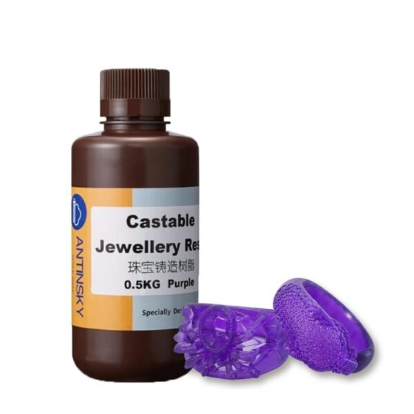 Castable Jewellery Resin for DLP LCD UV-Curing 405nm Resin 3D Printer High Wax 75% Easy to Print Use and Burn High Resolution Making Jewelries and Metal Parts Purple 500G