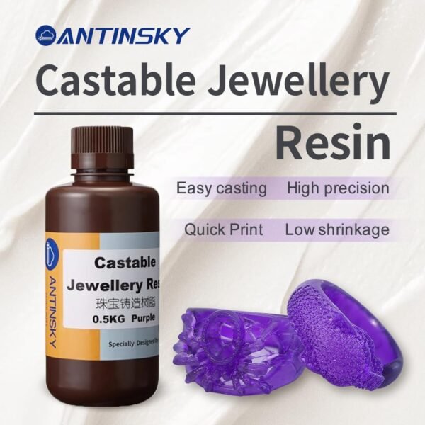 Castable Jewellery Resin for DLP LCD UV-Curing 405nm Resin 3D Printer High Wax 75% Easy to Print Use and Burn High Resolution Making Jewelries and Metal Parts Purple 500G - Image 2