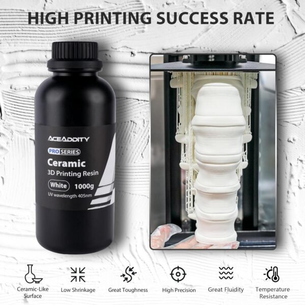 Ceramic 3D Printer Resin, High Resolution 405nm UV-Curing Photopolymer Printing Resin, Compatible with Most LCD/DLP/SLA 3D Printer, 1KG - Image 2