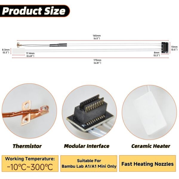 Ceramic Heater Assemblies and Thermistor Kit Compatible with Bambu Lab A1/A1 Mini, High Temperature Sensors, Ceramic Heater, Thermistor Module Replacement Assembly FDM 3D Printer Accessories - Image 2