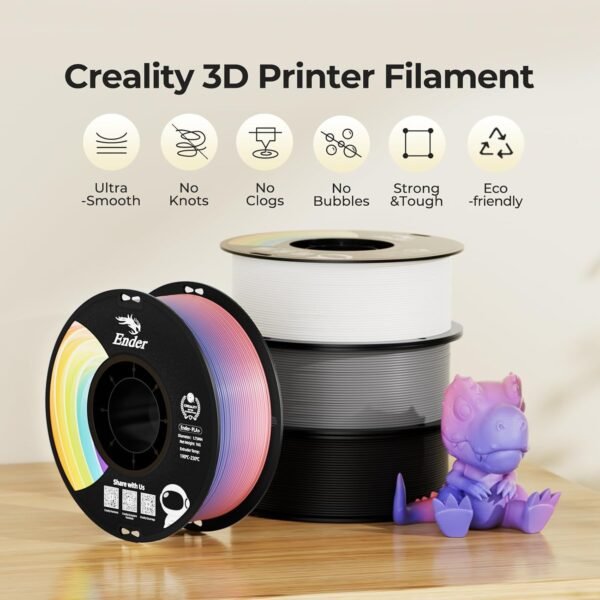 Creality 3D Printer Filament 1.75mm, Rainbow PLA+ Filament No-Tangling Strong Toughness Vacuum Packaging Multi-Color 3D Printing PLA Filament Fit Most 3D Printers - Image 2