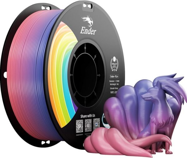 Creality 3D Printer Filament 1.75mm, Rainbow PLA+ Filament No-Tangling Strong Toughness Vacuum Packaging Multi-Color 3D Printing PLA Filament Fit Most 3D Printers