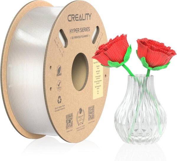 Creality PETG Filament 1.75mm, Hyper PETG Filament High Speed 30-600mm/s High Toughness Chemical Resistance 3D Printer Filament, 1KG Cardboard Spool(2.2lbs) Fit Most 3D Printers (Clear)