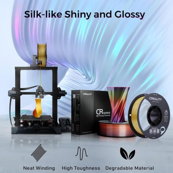Creality Silk PLA Multicolor Filament, 3D Printer Filament 1.75mm, Glossy & Smooth Silk Texture, Silk Shiny PLA Filament +/-0.02mm, 3D Printing Filament 1KG/2.2lb (Golden-Silver) - Image 2