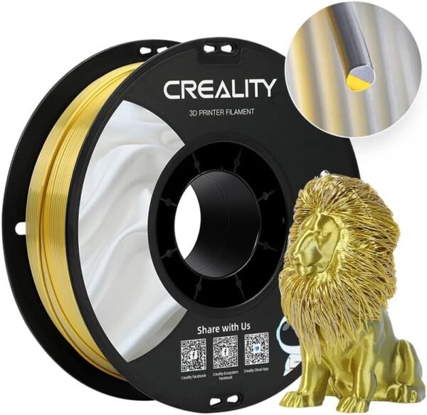 Creality Silk PLA Multicolor Filament, 3D Printer Filament 1.75mm, Glossy & Smooth Silk Texture, Silk Shiny PLA Filament +/-0.02mm, 3D Printing Filament 1KG/2.2lb (Golden-Silver)
