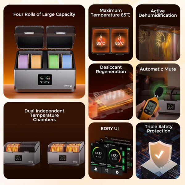 Creality Space Pi X4 Filament Dryer, 4 Spools 3D Printer Filament Dryer Box with Dual PTC Heating, Filament Dehydrator Storage Box for 1.75/2.85mm PLA PETG ABS Nylon PA TPU - Image 2