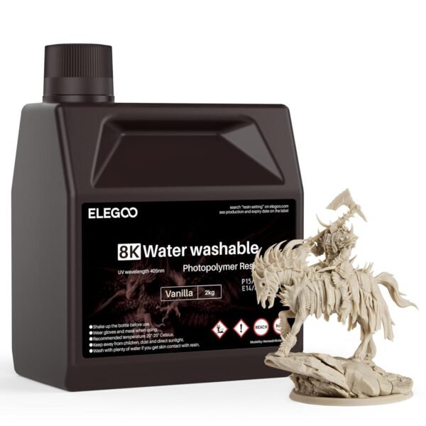 ELEGOO 8K Water Washable 3D Printer Resin, 405nm UV Curing Photopolymer Resina Best for 12K 14K Saturn MSLA DLP LCD Impresora 2000Gram Vanilla