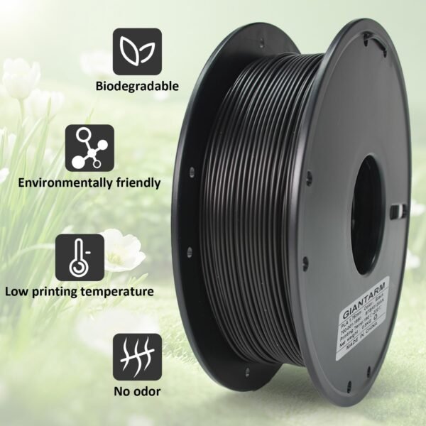 GIANTARM 3D Printer Filament, Black PLA Filament 0.5kg, 1.75mm Dimension Accuracy +/- 0.03mm, 3D Printing Filament - Image 2