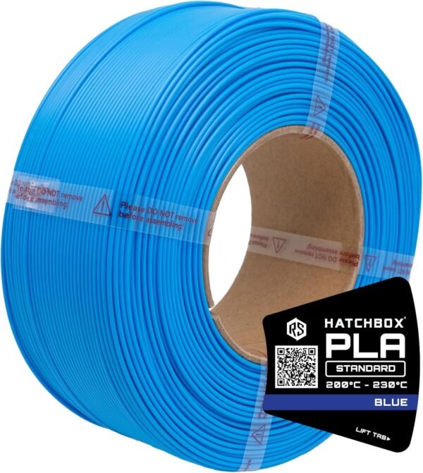 HATCHBOX 1.75mm PLA 3D Printer Filament Refill, Includes 1 Refillable 1 KG Spool for 3D Printing, Dimensional Accuracy +/- 0.03mm, Blue