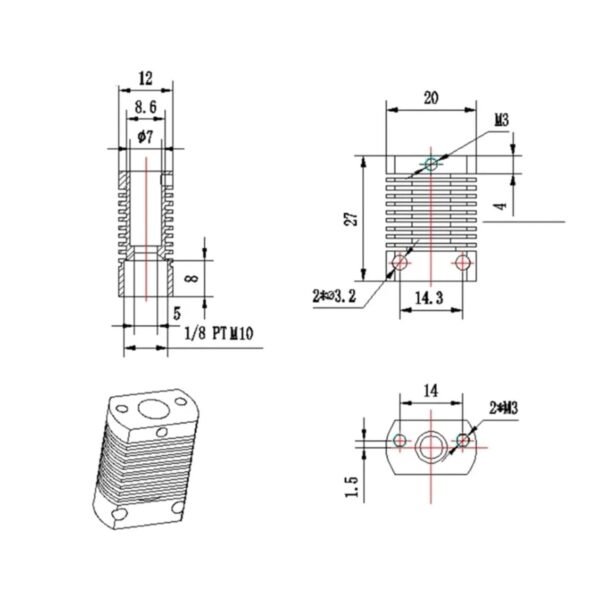 Heat Sink Cooling Aluminum Alloy Radiator for Ender-3 V2 Heatsinks 3D Printer Extruder Hotend CR10 Extruder Heated Block(5pcs) - Image 2
