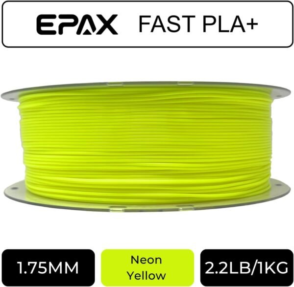 High Speed PLA+ 3D Printer Filament, Fast PLA 3D Printing Filament, 1.75mm, Dimensional Accuracy +/- 0.03 mm, 1KG Spool (Neon Yellow) - Image 2