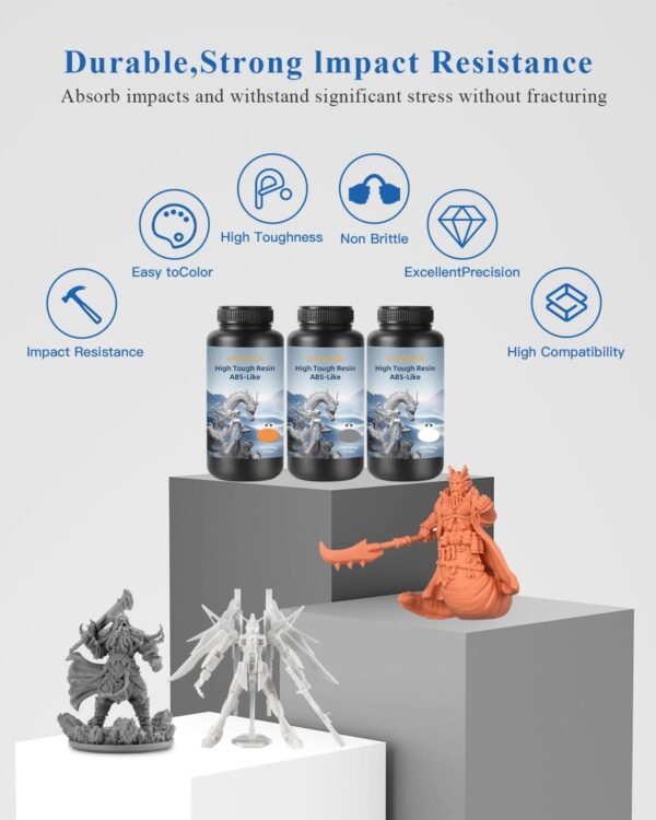 High Toughness 3D Printer Resin, High Precision ABS-Like Flexible 3D Printing Resin for Architectural Models, Industrial Parts, 405nm Engineering Photopolymer Resin for DLP/LCD (Grey, 1000g) - Image 2