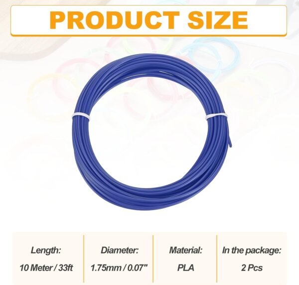 MECCANIXITY 2 Pcs 3D Pen Filament, 1.75mm Dia 33ft Length PLA 3D Printing Pen Filament Refills for 1.75mm 3D Printing Pen, Dark Blue - Image 2