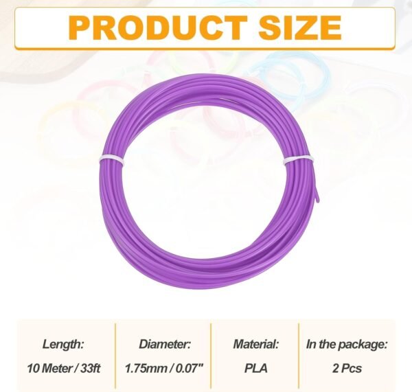 MECCANIXITY 2 Pcs 3D Pen Filament, 1.75mm Dia 33ft Length PLA 3D Printing Pen Filament Refills for 1.75mm 3D Printing Pen, Purple Red - Image 2