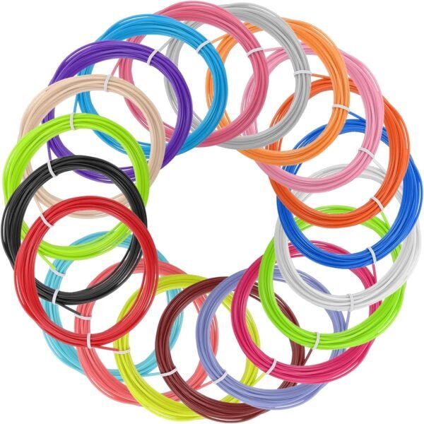 MECCANIXITY 20 Pcs 3D Pen Filament, 1.75mm Dia 16.4ft Length PLA 3D Printing Pen Filament Refills for 1.75mm 3D Printing Pen, 20 Colors