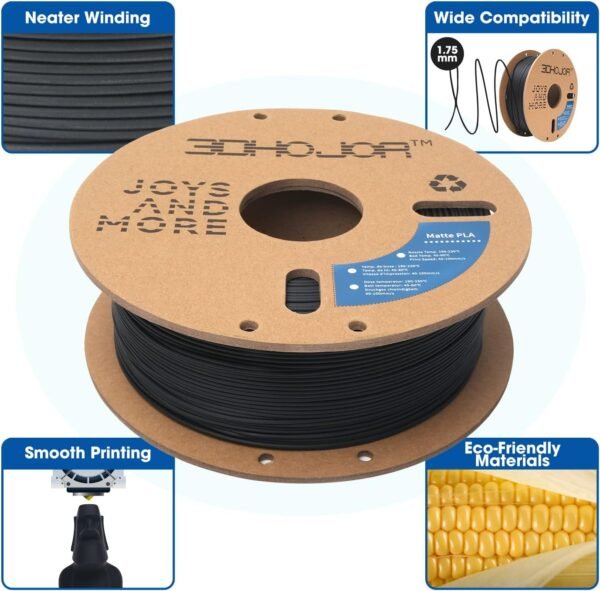 Matte PLA Filament 1.75mm, Upgrade Matte 3D Printer PLA Filament, 1KG Cardboard Spool 3D Printing Filament for 3D Printers(Matte Black) - Image 2