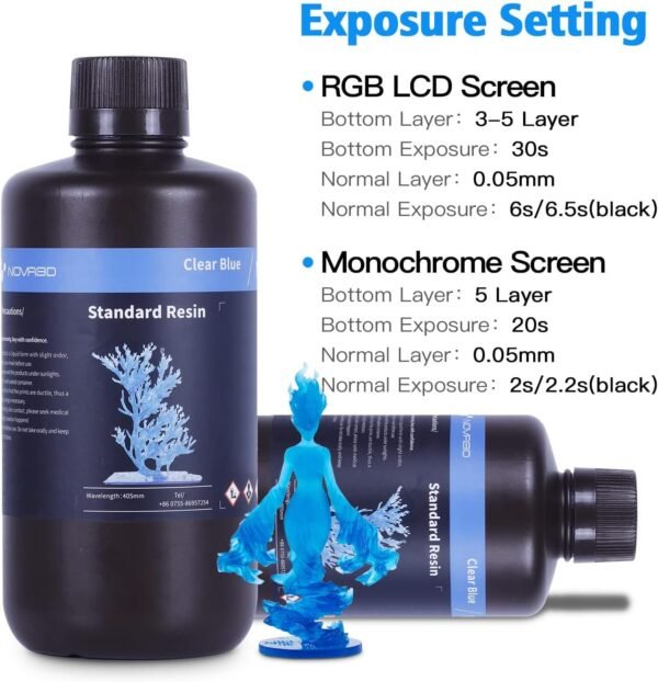 NOVA3D 3D Printer Resin, Low Shrinkage & Lower Odor 405nm UV-Curing 3D Printing Resin, High Precision Photopolyme Resin for All LCD/DLP/MSLA 3D Printers(Clear Blue, 1kg) - Image 2