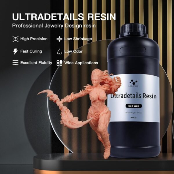 NOVA3D Ultra Precision Resin MSLA UV-Curing with High Precision, Quick Curing & Good Flow for More LCD 3D Printer,405nm Resin Miniatures Jewelry Design Ultra-Details Photopolymer Resin 1000g Red-Wax - Image 2