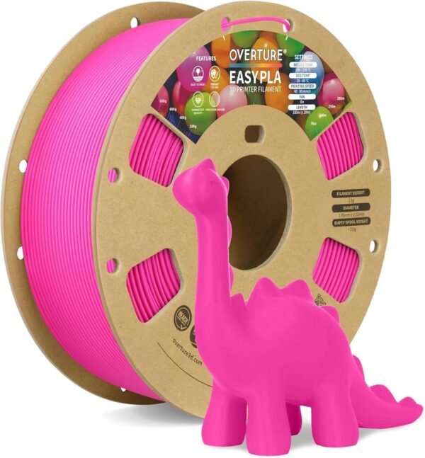 OVERTURE Easy PLA 1.75mm 3D Printer Filament, 1kg PLA Cardboard Spool (2.2lbs), Dimensional Accuracy +/- 0.02mm, Fit Most FDM Printer (Easy Magenta)