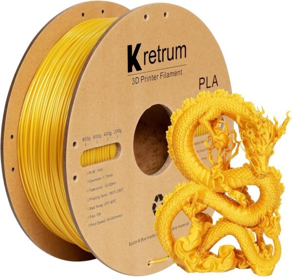 PLA Filament 1.75 mm 3D Printer Filaments Cardboard Spool Refills 1 kg Widely Compatible for Most FDM 3D Printers Fits ELEGOO Anycubic FlashForge Creality Bambu Prusa ect. Gold
