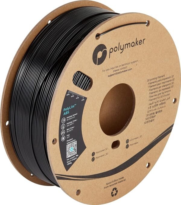 Polymaker ABS Filament 2.85mm Black, 1kg ABS 3D Printing Filament, PolyLite ABS 3D Printer Filament, Heat Resistant, Strong & Durable, Dimensional Accuracy +/- 0.03mm