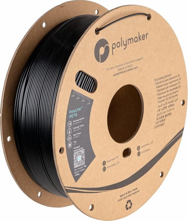 Polymaker PETG Filament 1.75mm 1kg Black 3D Printer Filament, PolyLite PETG 3D Printing Filament 1.75mm, Dimensional Accuracy +/- 0.03mm, Print with Most 3D Printers