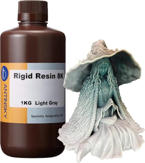 Rigid 8K Resin for UV-Curing 405nm 3D Printer Resin for LCD DLP Standard Photopolymer High Precision Low Shrinkage High Speed Curing High Elongation Light Gray 1KG