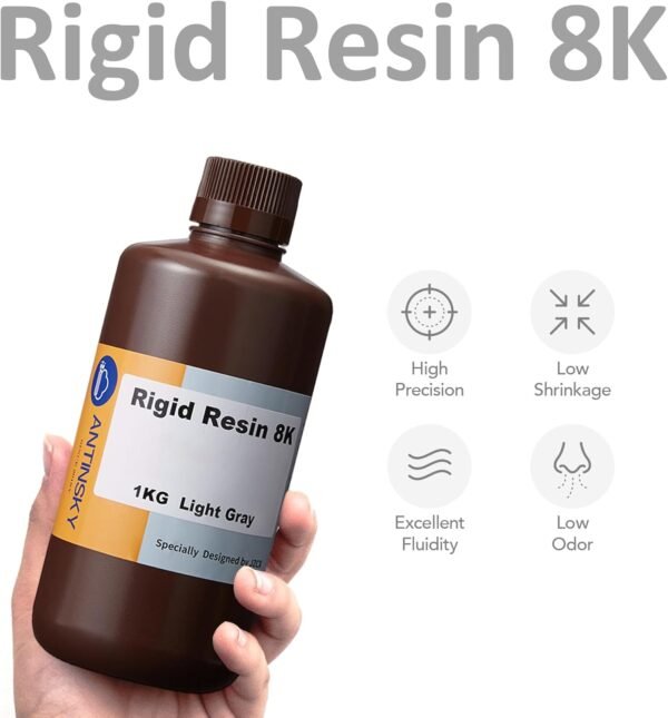 Rigid 8K Resin for UV-Curing 405nm 3D Printer Resin for LCD DLP Standard Photopolymer High Precision Low Shrinkage High Speed Curing High Elongation Light Gray 1KG - Image 2