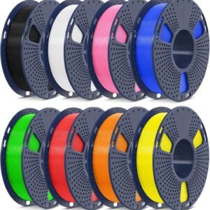 SUNLU High Speed PLA Filament Mini Pack, 30mm/s - 600mm/s Print Range, High Flow Speedy 3D Printer PLA Filament Bundle, 250g/Spool, Black+White+Green+Blue+Red+Orange+Yellow+Pink