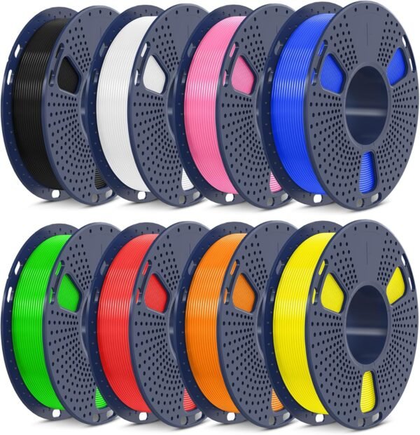 SUNLU High Speed PLA Filament Mini Pack, 30mm/s - 600mm/s Print Range, High Flow Speedy 3D Printer PLA Filament Bundle, 250g/Spool, Black+White+Green+Blue+Red+Orange+Yellow+Pink